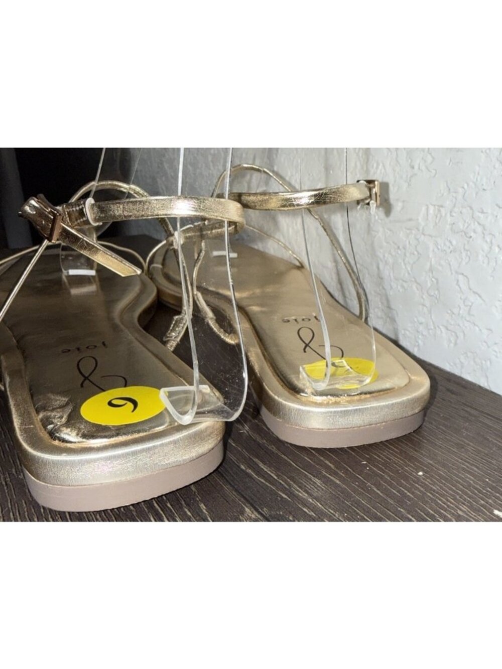 Joie Flat Glory Sandals Women 9m Gold Metallic Leather Strappy NEW Square Toe - Picture 8 of 11